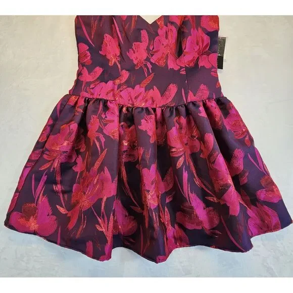 Aidan Mattox Sleeveless Floral Jacquard Party Dress Pink/ Fuchsia Size 16 NWT - Picture 3 of 14